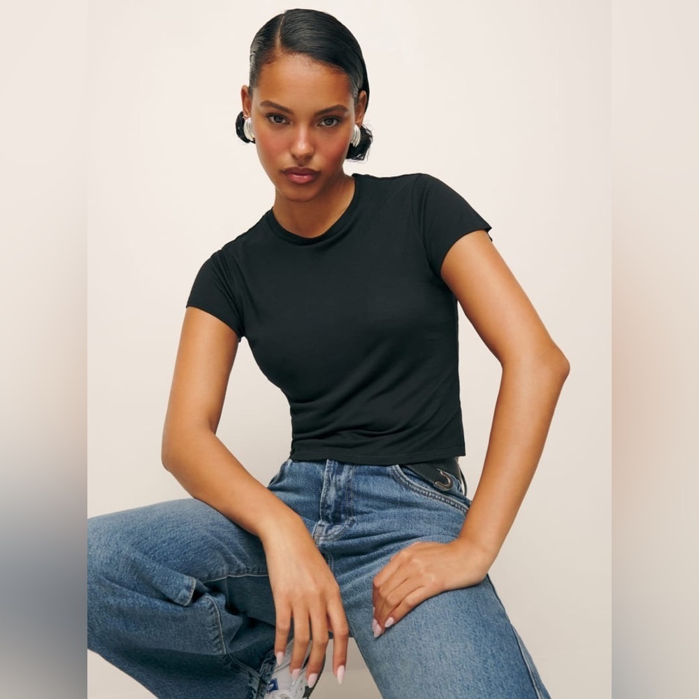 Reformation Dream Black Short Sleeve Soft Stretchy Basic T Shirt